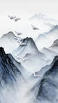 新中式创意山水玄关屏风背景底纹