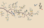 工笔画花鸟水墨玄关屏风背景底纹