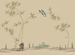 花鸟竹子中式玄关屏风背景底纹素