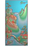 山水人物牌子船夫精雕浮雕灰度