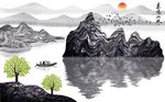 中式抽象山水画背景墙