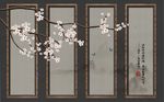 新中式工笔画梅花背景墙