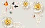 中式浮雕花朵背景墙