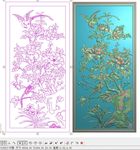 竖四季花鸟牡丹柜门屏风精雕浮雕