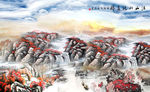 蓝色天空鸿运当头大理石背景墙素