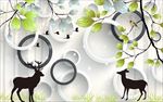 简约3d圆圈树枝小鹿背景墙