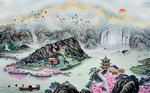 中式唯美江南山水画背景墙