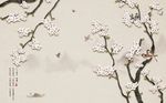 中式工笔花鸟玉兰背景墙