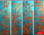 四季花鸟梅兰竹菊挂屏精雕浮雕