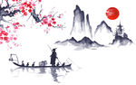 中式水墨梅花山水图片