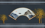 中式扇子玄关屏风背景底纹素材艺
