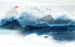 新中式蓝色玄关屏风背景底纹素材