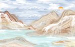 大好河山风景山川壁画背景天空