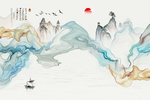 唯美轻奢后现代中式壁画背景墙画