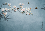 玉兰花枝叶花鸟冷色调壁画背景墙