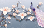 紫灰色高贵孔雀花枝头壁画背景墙