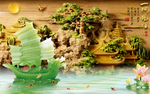 一帆风顺龙船浮雕石雕壁画背景墙