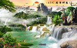生财有路办公大气中式背景墙壁画
