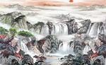 客厅背景 沙发背景 国画山水