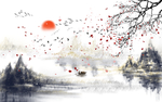 山水中式玄关屏风背景底纹素材艺
