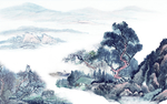水墨挂画中式玄关屏风背景底纹素