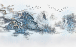 雪景水墨中式玄关屏风背景底纹素