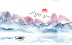 水墨画中式山水玄关屏风背景底纹