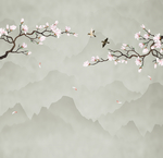 玉兰山雾花鸟背景墙