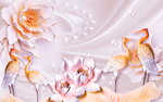 花朵唯美鹤玄关屏风背景底纹素材