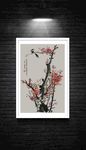 新中式手绘水墨梅花山水装饰画