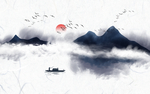 新中式蓝色水墨玄关屏风背景底纹