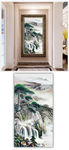 中式手绘山水画松树玄关装饰画