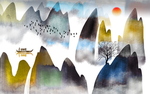 抽象创意新中式山水玄关屏风背景
