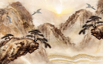 水墨国画黄山松树玄关屏风背景底