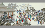 百女游园图电视背景墙