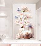 高清3D玉兰花浮雕花瓶插花玄关