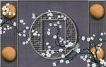 中式框梅花玄关屏风背景墙底纹素