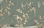 手绘中式花鸟玄关屏风背景墙