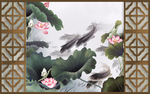中式框手绘荷花玄关屏风中式背景