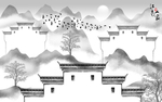 水墨徽派建筑玄关屏风背景电视墙