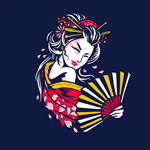 中国风日系风扇子女郎服装印花