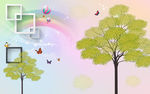 儿童卡通彩虹大树蝴蝶大树背景墙