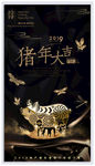 2019高端黑金地产猪年海报