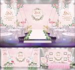 粉色火烈鸟婚礼迎宾舞台签到背景