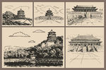 矢量手绘中国古建筑