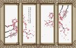 新中式手绘工笔简笔梅花背景墙