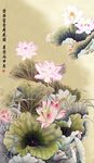 国画荷花竖幅