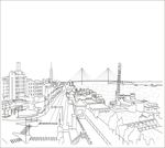 长江大堤加固工程城市建筑线条图