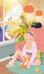 小清新插画女孩猫妇女节女神节