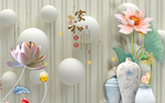 家和富贵莲花花瓶立体背景墙